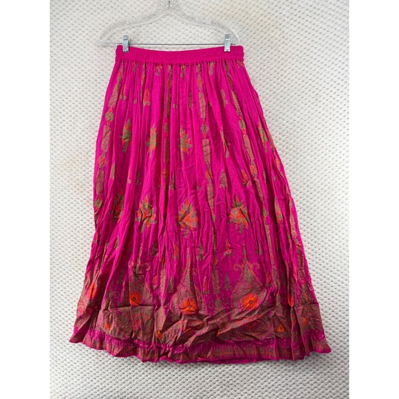 Unbranded Maxi Skirt Women One Size Fuchsia Pink Paisley Boho Pleated Drawstring - Picture 7 of 7